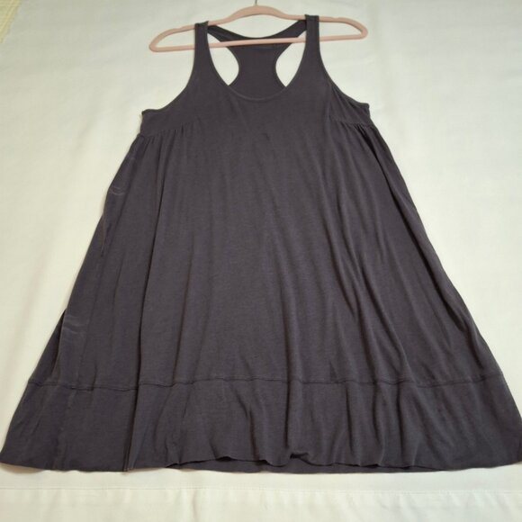 Babydoll Racerback Knit Mini Dress Size M Dusty Blue Grey Gathered Stretch - Picture 5 of 14